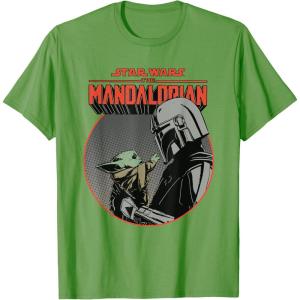 imageStar Wars The Mandalorian Mando and the Child Retro TShirtGrass Green