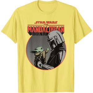 imageStar Wars The Mandalorian Mando and the Child Retro TShirtLemon Yellow