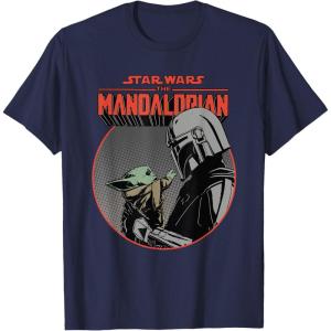 imageStar Wars The Mandalorian Mando and the Child Retro TShirtNavy Blue