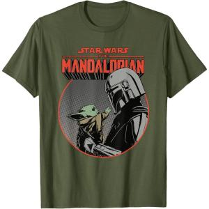 imageStar Wars The Mandalorian Mando and the Child Retro TShirtOlive Green