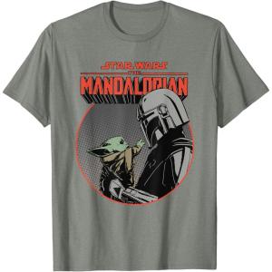 imageStar Wars The Mandalorian Mando and the Child Retro TShirtOlive Heather