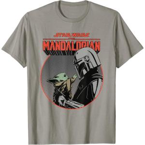 imageStar Wars The Mandalorian Mando and the Child Retro TShirtSlate Grey