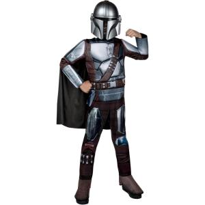 imageStar Wars The Mandalorian Official Youth Costume  Premium Quality Padded Jumpsuit with Plastic Mask and Detachable CapeSmall