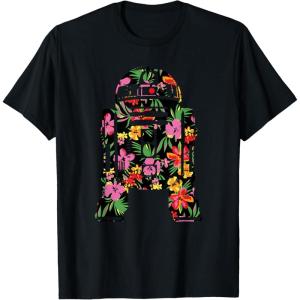 imageStar Wars Tropical R2D2 Floral Print TShirtBlack