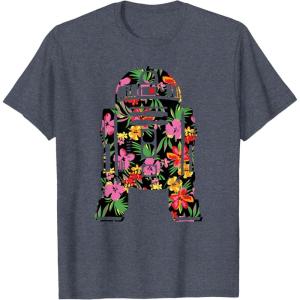 imageStar Wars Tropical R2D2 Floral Print TShirtHeather Blue