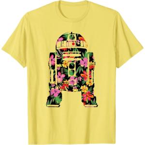 imageStar Wars Tropical R2D2 Floral Print TShirtLemon Yellow
