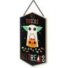 imageDisney Star Wars Baby Yoda No Tricks All Treats Halloween Hanging Wood Wall Decor  Cute Baby Yoda Halloween SignBlackGreen