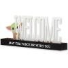 imageDisney Star Wars Baby Yoda Welcome Tabletop Decor  May the Force Be With You Metal Baby Yoda Decoration on Black Wood BaseBlackGreen