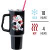 imageSilver Buffalo Star Wars Featuring Chewbacca Yoda R2D2 C3PO Princess Leia Han Solo and Luke Skywalker Stainless Steel Tumbler with Handle and Straw Fits in Standard Cup Holder 40 OuncesFriday the 13th Splatter