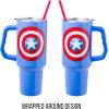 imageSilver Buffalo Star Wars Featuring Chewbacca Yoda R2D2 C3PO Princess Leia Han Solo and Luke Skywalker Stainless Steel Tumbler with Handle and Straw Fits in Standard Cup Holder 40 OuncesCaptain America