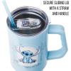 imageSilver Buffalo Star Wars Featuring Chewbacca Yoda R2D2 C3PO Princess Leia Han Solo and Luke Skywalker Stainless Steel Tumbler with Handle and Straw Fits in Standard Cup Holder 40 OuncesStitch Minimalistic Design