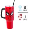 imageSilver Buffalo Star Wars Featuring Chewbacca Yoda R2D2 C3PO Princess Leia Han Solo and Luke Skywalker Stainless Steel Tumbler with Handle and Straw Fits in Standard Cup Holder 40 OuncesSpiderMan