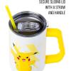 imageSilver Buffalo Star Wars Featuring Chewbacca Yoda R2D2 C3PO Princess Leia Han Solo and Luke Skywalker Stainless Steel Tumbler with Handle and Straw Fits in Standard Cup Holder 40 OuncesPikachu Pokemon
