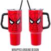 imageSilver Buffalo Star Wars Featuring Chewbacca Yoda R2D2 C3PO Princess Leia Han Solo and Luke Skywalker Stainless Steel Tumbler with Handle and Straw Fits in Standard Cup Holder 40 OuncesSpiderMan