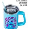 imageSilver Buffalo Star Wars Featuring Chewbacca Yoda R2D2 C3PO Princess Leia Han Solo and Luke Skywalker Stainless Steel Tumbler with Handle and Straw Fits in Standard Cup Holder 40 OuncesKawaii Stitch Sitting