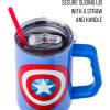 imageSilver Buffalo Star Wars Featuring Chewbacca Yoda R2D2 C3PO Princess Leia Han Solo and Luke Skywalker Stainless Steel Tumbler with Handle and Straw Fits in Standard Cup Holder 40 OuncesCaptain America