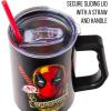 imageSilver Buffalo Star Wars Featuring Chewbacca Yoda R2D2 C3PO Princess Leia Han Solo and Luke Skywalker Stainless Steel Tumbler with Handle and Straw Fits in Standard Cup Holder 40 OuncesMarvel Deadpool