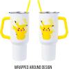 imageSilver Buffalo Star Wars Featuring Chewbacca Yoda R2D2 C3PO Princess Leia Han Solo and Luke Skywalker Stainless Steel Tumbler with Handle and Straw Fits in Standard Cup Holder 40 OuncesPikachu Pokemon