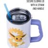 imageSilver Buffalo Star Wars Featuring Chewbacca Yoda R2D2 C3PO Princess Leia Han Solo and Luke Skywalker Stainless Steel Tumbler with Handle and Straw Fits in Standard Cup Holder 40 OuncesEevee Pokemon