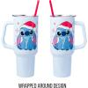 imageSilver Buffalo Star Wars Featuring Chewbacca Yoda R2D2 C3PO Princess Leia Han Solo and Luke Skywalker Stainless Steel Tumbler with Handle and Straw Fits in Standard Cup Holder 40 OuncesStitch Wearing Santa Hat