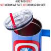 imageSilver Buffalo Star Wars Featuring Chewbacca Yoda R2D2 C3PO Princess Leia Han Solo and Luke Skywalker Stainless Steel Tumbler with Handle and Straw Fits in Standard Cup Holder 40 OuncesCaptain America