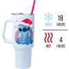 imageSilver Buffalo Star Wars Featuring Chewbacca Yoda R2D2 C3PO Princess Leia Han Solo and Luke Skywalker Stainless Steel Tumbler with Handle and Straw Fits in Standard Cup Holder 40 OuncesStitch Wearing Santa Hat