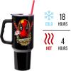 imageSilver Buffalo Star Wars Featuring Chewbacca Yoda R2D2 C3PO Princess Leia Han Solo and Luke Skywalker Stainless Steel Tumbler with Handle and Straw Fits in Standard Cup Holder 40 OuncesMarvel Deadpool