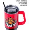 imageSilver Buffalo Star Wars Featuring Chewbacca Yoda R2D2 C3PO Princess Leia Han Solo and Luke Skywalker Stainless Steel Tumbler with Handle and Straw Fits in Standard Cup Holder 40 OuncesFive Nights at Freddys Lets Party