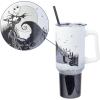 imageSilver Buffalo Star Wars Featuring Chewbacca Yoda R2D2 C3PO Princess Leia Han Solo and Luke Skywalker Stainless Steel Tumbler with Handle and Straw Fits in Standard Cup Holder 40 OuncesNightmare Before Christmas Hill and Moon Scene