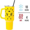 imageSilver Buffalo Star Wars Featuring Chewbacca Yoda R2D2 C3PO Princess Leia Han Solo and Luke Skywalker Stainless Steel Tumbler with Handle and Straw Fits in Standard Cup Holder 40 OuncesPikachu Lightning Bolts Badge Pokemon
