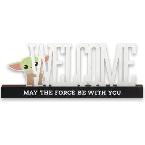 imageDisney Star Wars Baby Yoda Welcome Tabletop Decor  May the Force Be With You Metal Baby Yoda Decoration on Black Wood BaseBlackGreen