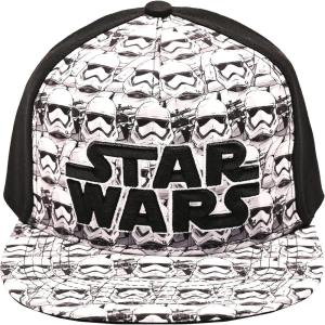 imageDisney mens Star Wars Embroidered Logo and Stormtrooper All Over Adjustable Snapback Baseball Hat with Flat Brim Black White One Size Black One Size US