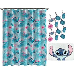 imageJay Franco Star Wars The Mandalorian Blue Space 14 Piece Bathroom Set  Includes Shower Curtain 12 Hooks ampamp NonSlip Bath Rug  Easy Care Fabric Features Baby Yoda Grogu Official Star Wars ProductTeal  Lilo  Stitch