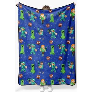 imageJay Franco Star Wars The Mandalorian Plush Throw Blanket  Measures 50 x 60 Inches  Kids Super Soft Fleece Bedding Features Baby Yoda GroguBlue  Minecraft