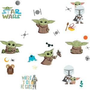 imageRoomMates RMK4477SCS The Mandalorian The Child Peel and Stick Wall Decals GreenTanWhiteGreen  Brown  Blue