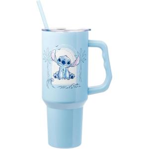 imageSilver Buffalo Star Wars Featuring Chewbacca Yoda R2D2 C3PO Princess Leia Han Solo and Luke Skywalker Stainless Steel Tumbler with Handle and Straw Fits in Standard Cup Holder 40 OuncesStitch Minimalistic Design