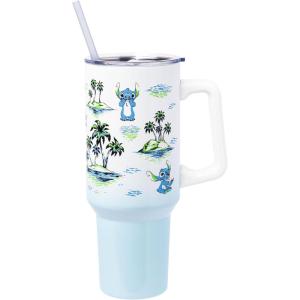 imageSilver Buffalo Star Wars Featuring Chewbacca Yoda R2D2 C3PO Princess Leia Han Solo and Luke Skywalker Stainless Steel Tumbler with Handle and Straw Fits in Standard Cup Holder 40 OuncesLilo and Stitch Palm Tree Island Sketches