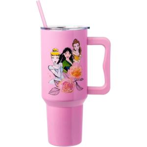 imageSilver Buffalo Star Wars Featuring Chewbacca Yoda R2D2 C3PO Princess Leia Han Solo and Luke Skywalker Stainless Steel Tumbler with Handle and Straw Fits in Standard Cup Holder 40 OuncesDisney Princesses