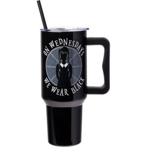 imageSilver Buffalo Star Wars Featuring Chewbacca Yoda R2D2 C3PO Princess Leia Han Solo and Luke Skywalker Stainless Steel Tumbler with Handle and Straw Fits in Standard Cup Holder 40 OuncesOn Wednesdays We Wear Black