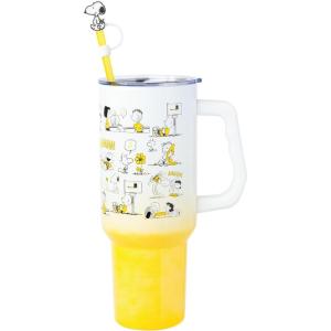 imageSilver Buffalo Star Wars Featuring Chewbacca Yoda R2D2 C3PO Princess Leia Han Solo and Luke Skywalker Stainless Steel Tumbler with Handle and Straw Fits in Standard Cup Holder 40 OuncesPeanuts