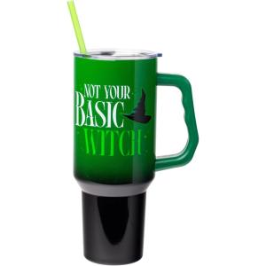 imageSilver Buffalo Star Wars Featuring Chewbacca Yoda R2D2 C3PO Princess Leia Han Solo and Luke Skywalker Stainless Steel Tumbler with Handle and Straw Fits in Standard Cup Holder 40 OuncesWicked Elphaba Not Your Basic Witch