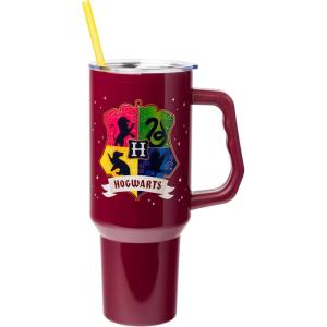 imageSilver Buffalo Star Wars Featuring Chewbacca Yoda R2D2 C3PO Princess Leia Han Solo and Luke Skywalker Stainless Steel Tumbler with Handle and Straw Fits in Standard Cup Holder 40 OuncesHarry Potter Hogwarts House Crest