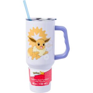 imageSilver Buffalo Star Wars Featuring Chewbacca Yoda R2D2 C3PO Princess Leia Han Solo and Luke Skywalker Stainless Steel Tumbler with Handle and Straw Fits in Standard Cup Holder 40 OuncesEevee Pokemon
