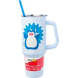 imageSilver Buffalo Star Wars Featuring Chewbacca Yoda R2D2 C3PO Princess Leia Han Solo and Luke Skywalker Stainless Steel Tumbler with Handle and Straw Fits in Standard Cup Holder 40 OuncesSnorlax Pokemon