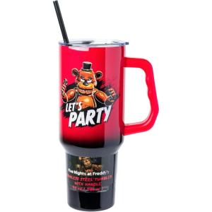 imageSilver Buffalo Star Wars Featuring Chewbacca Yoda R2D2 C3PO Princess Leia Han Solo and Luke Skywalker Stainless Steel Tumbler with Handle and Straw Fits in Standard Cup Holder 40 OuncesFive Nights at Freddys Lets Party