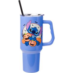 imageSilver Buffalo Star Wars Featuring Chewbacca Yoda R2D2 C3PO Princess Leia Han Solo and Luke Skywalker Stainless Steel Tumbler with Handle and Straw Fits in Standard Cup Holder 40 OuncesLilo and Stitch JackOLantern