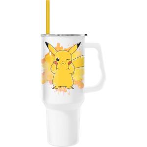 imageSilver Buffalo Star Wars Featuring Chewbacca Yoda R2D2 C3PO Princess Leia Han Solo and Luke Skywalker Stainless Steel Tumbler with Handle and Straw Fits in Standard Cup Holder 40 OuncesPikachu Adorable Cheeks Pokemon