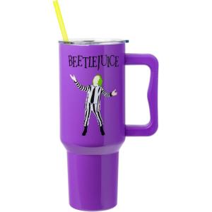 imageSilver Buffalo Star Wars Featuring Chewbacca Yoda R2D2 C3PO Princess Leia Han Solo and Luke Skywalker Stainless Steel Tumbler with Handle and Straw Fits in Standard Cup Holder 40 OuncesBeetlejuice