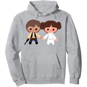 imageStar Wars Han Solo Princess Leia Cute Cartoon Hoodie Pullover HoodieHeather Grey