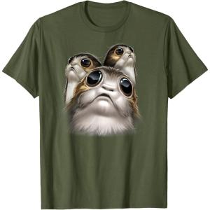 imageStar Wars Last Jedi Porgs Big Eyes Cute Graphic TShirt TShirtOlive Green